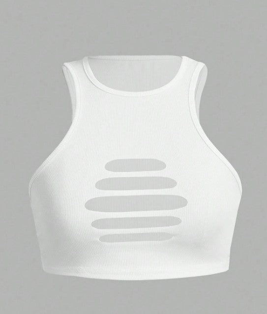 Top tank corto con abertura delantera tejido de canalé