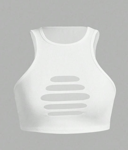 Top tank corto con abertura delantera tejido de canalé