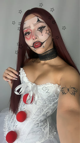 Disfraz payasa ref 01 (corset con pompones, medias, tutu)