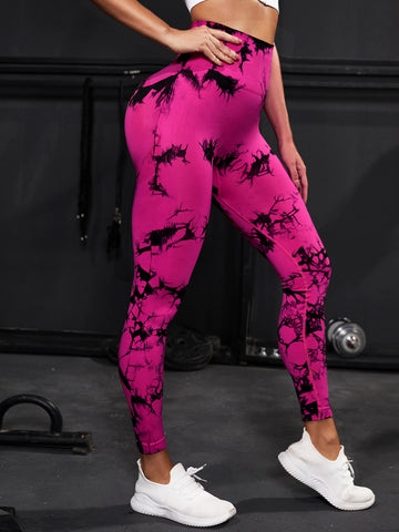 Leggings de yoga con efecto tie dye inconsútil, de gran elasticidad, con control de barriga, para gimnasio