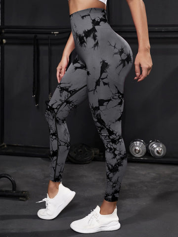 Leggings de yoga con efecto tie dye inconsútil, de gran elasticidad, con control de barriga, para gimnasio