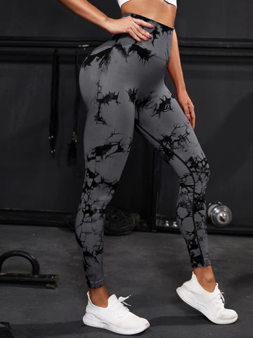 Leggings de yoga con efecto tie dye inconsútil, de gran elasticidad, con control de barriga, para gimnasio