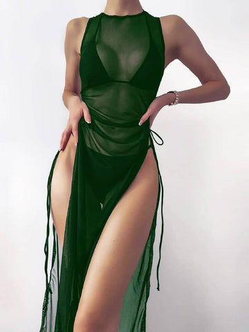 Cover up de malla transparente sin set bikini
