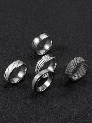 5 piezas/set Anillo de acero inoxidable de moda para hombres