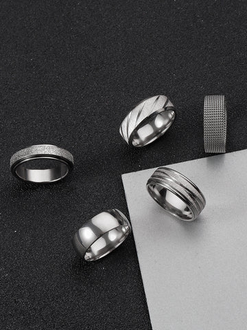 5 piezas/set Anillo de acero inoxidable de moda para hombres