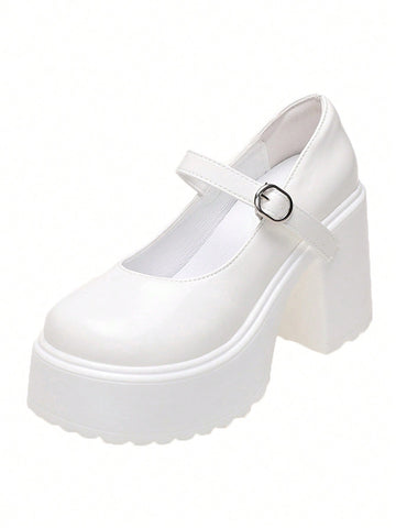 Zapatos con tacón grueso mary jane elegante exterior blanco