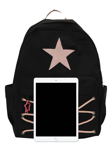 Mochila De Lona, Estilo Universitario, Versátil, Con Estrella