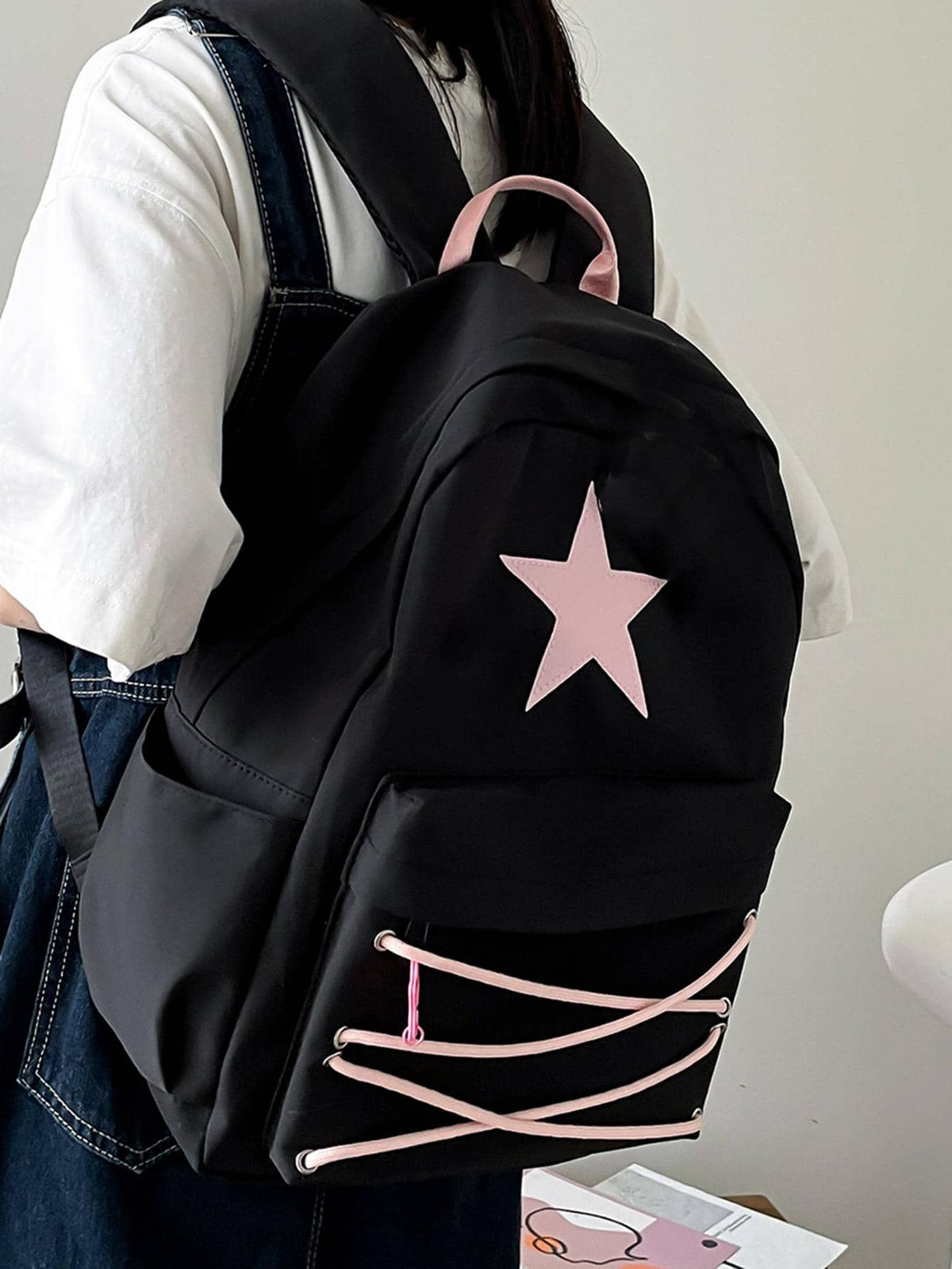 Mochila De Lona, Estilo Universitario, Versátil, Con Estrella