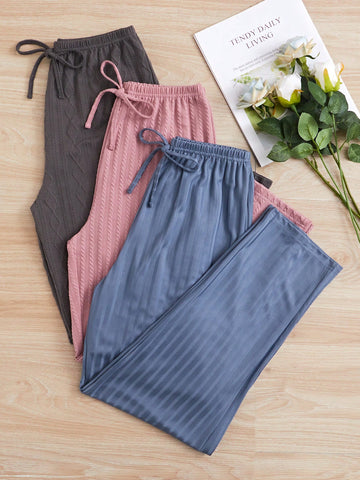 3 piezas Pantalones homewear de cintura con cordón