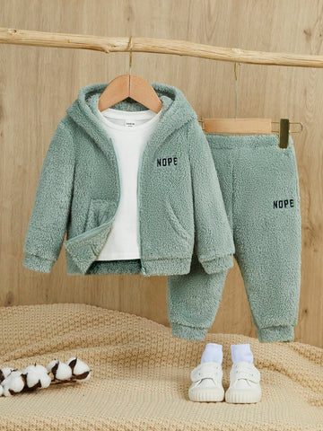 Conjunto De Sudadera Con Capucha De Felpa Y Pantalones Para Bebé Boy. Cómodo Y Casual