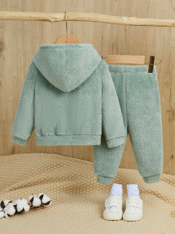 Conjunto De Sudadera Con Capucha De Felpa Y Pantalones Para Bebé Boy. Cómodo Y Casual