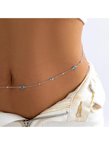 1 pieza Cadena para cuerpo de mujeres cristal azul de cintura con cadena con cadena