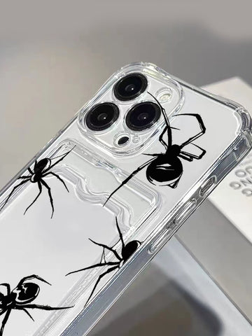 Funda transparente para teléfono con patrón de araña con ranura para tarjeta compatible con iPhone 15/15Pro/15Plus/15Promax