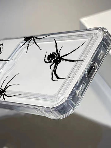 Funda transparente para teléfono con patrón de araña con ranura para tarjeta compatible con iPhone 15/15Pro/15Plus/15Promax