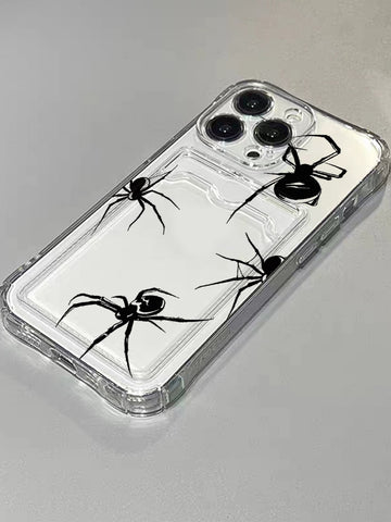 Funda transparente para teléfono con patrón de araña con ranura para tarjeta compatible con iPhone 15/15Pro/15Plus/15Promax