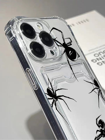 Funda transparente para teléfono con patrón de araña con ranura para tarjeta compatible con iPhone 15/15Pro/15Plus/15Promax