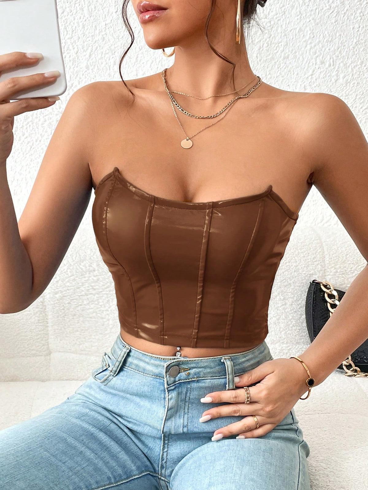 Top tubo crop unicolor PU