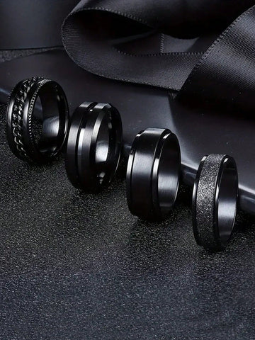 Juego De 4 Elegantes Anillos Individuales De Acero Inoxidable Para Hombre