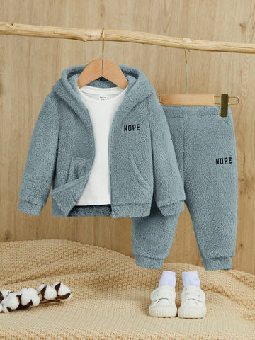 Conjunto De Sudadera Con Capucha De Felpa Y Pantalones Para Bebé Boy. Cómodo Y Casual