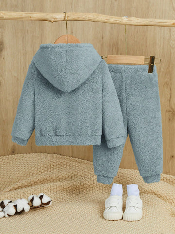 Conjunto De Sudadera Con Capucha De Felpa Y Pantalones Para Bebé Boy. Cómodo Y Casual