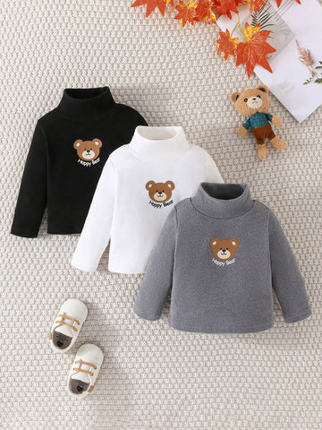 3 piezas Camiseta con estampado de oso cuello alto