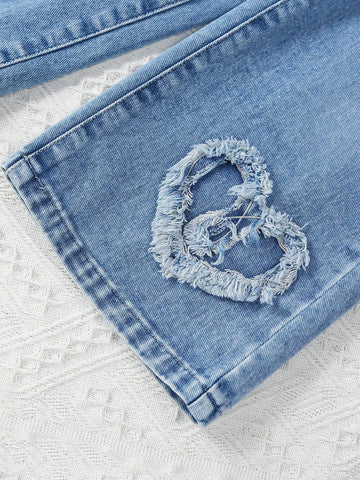 Jeans con parche de corazón de pierna ancha