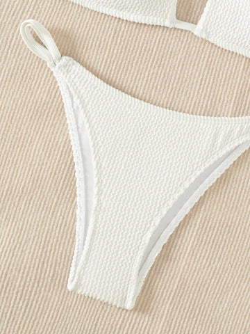 Conjunto de bikini texturizad, top tipo camiseta con recorte delantero y tanga de corte alto, 2 piezas