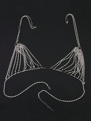 Bikini De Cadena De Cuerpo Hueco Con Diamantes De Imitación Y Diseño De Celda De Vidrio