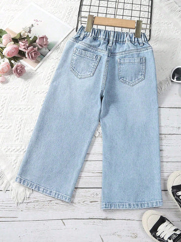 Jeans con parche de corazón de pierna ancha