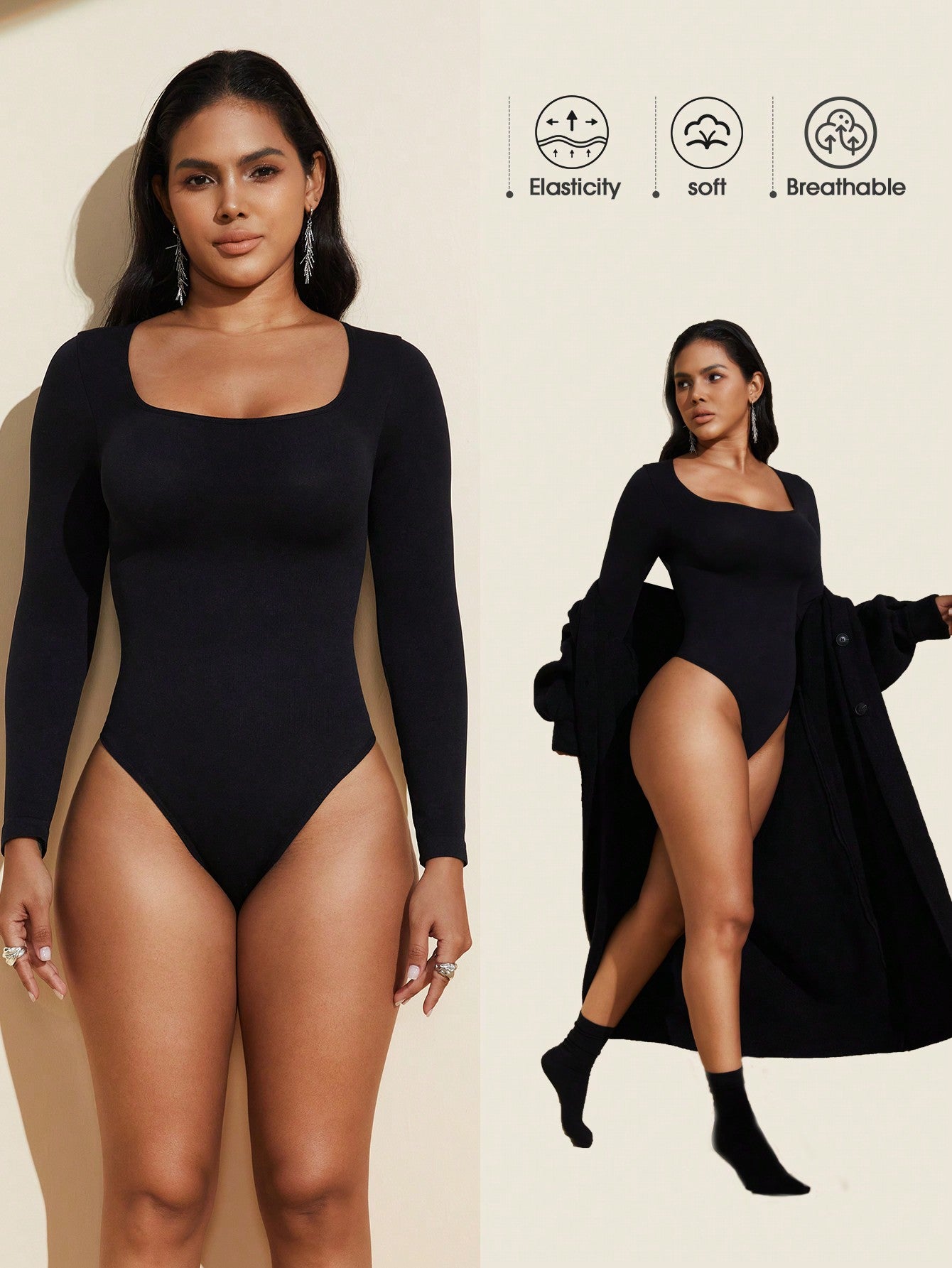 Emmiol Envío Gratis 2024 Body De Manga Larga Sin Palda De Color
