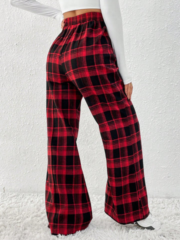 Pantalones Anchos De Cintura Alta A Cuadros