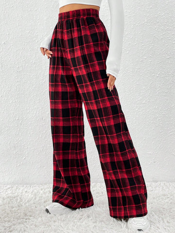 Pantalones Anchos De Cintura Alta A Cuadros