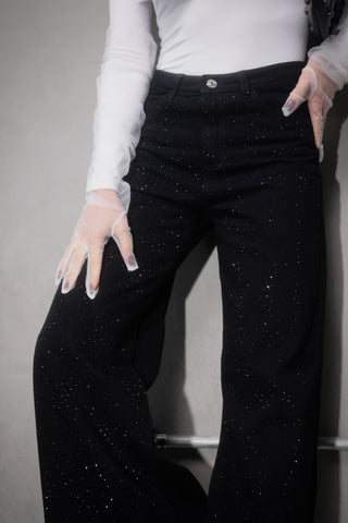 Jeans de brillos wide leg 1 cara