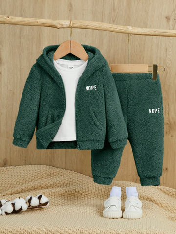 Conjunto De Sudadera Con Capucha De Felpa Y Pantalones Para Bebé Boy. Cómodo Y Casual