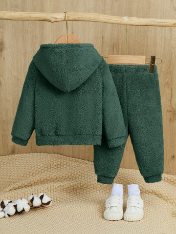 Conjunto De Sudadera Con Capucha De Felpa Y Pantalones Para Bebé Boy. Cómodo Y Casual