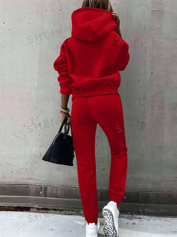 Conjunto de Sudadera Con Capucha Y Pantalón En Color Sólido