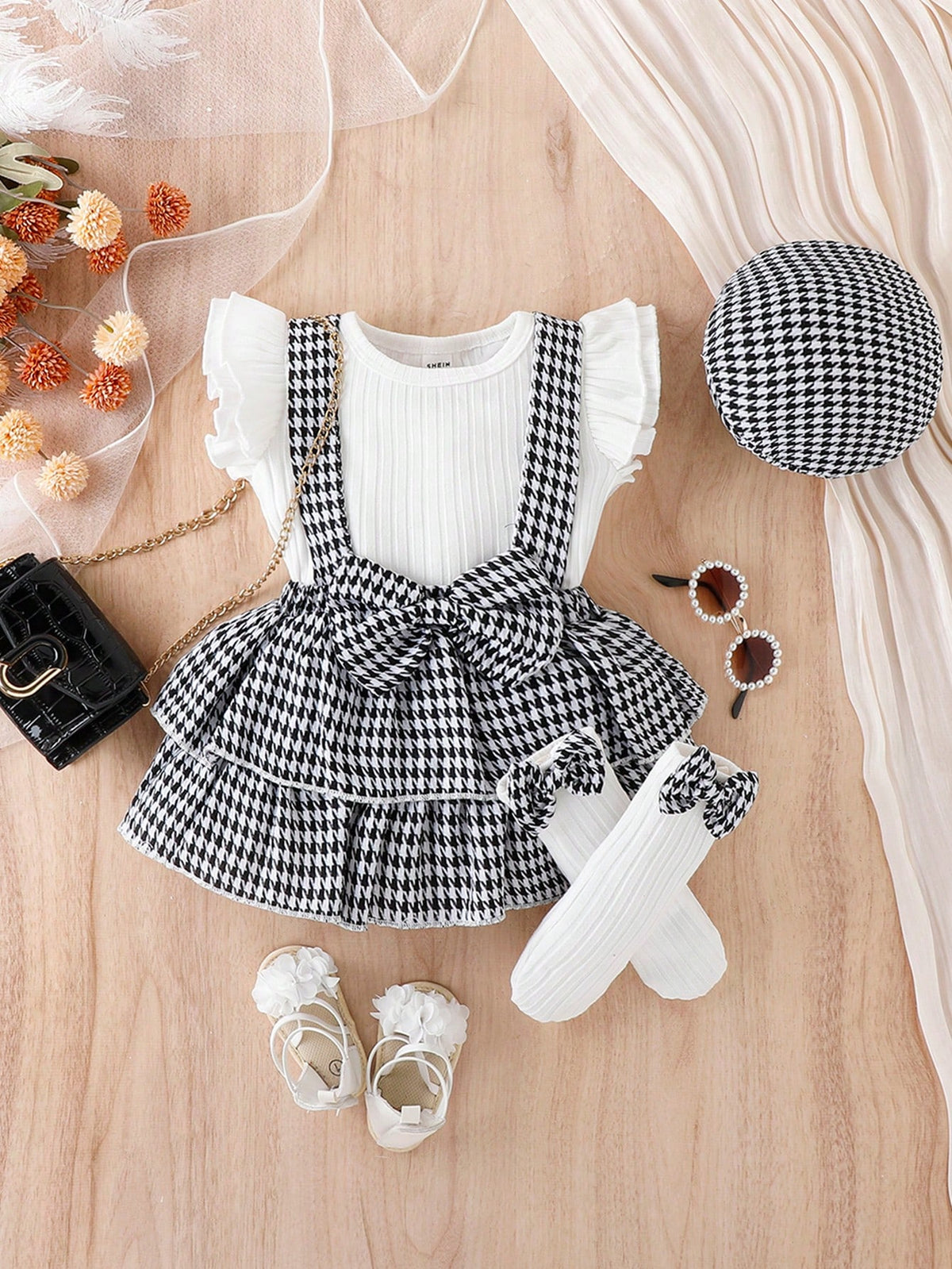 Vestido a cuadros dulce y elegante con tirantes para bebé niña, verano