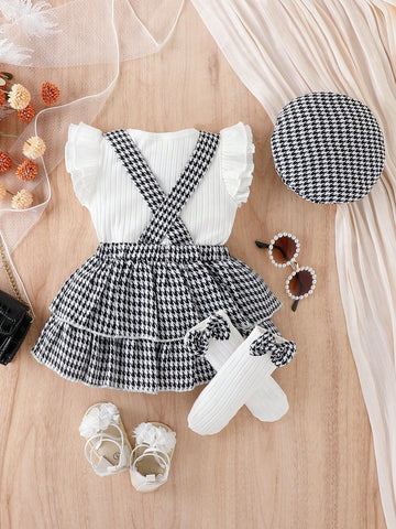 Vestido a cuadros dulce y elegante con tirantes para bebé niña, verano