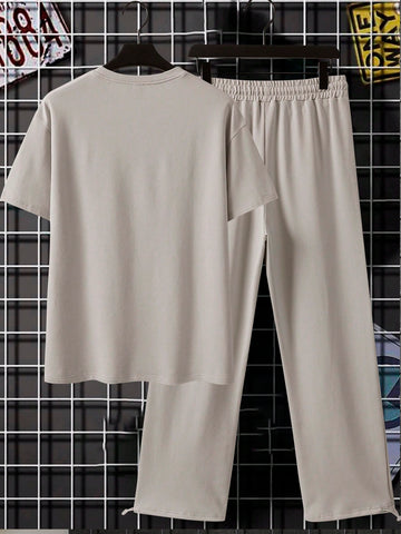 Conjunto Casual De 2 Piezas De Manga Corta Y Pantalones Impresos Para Hombre