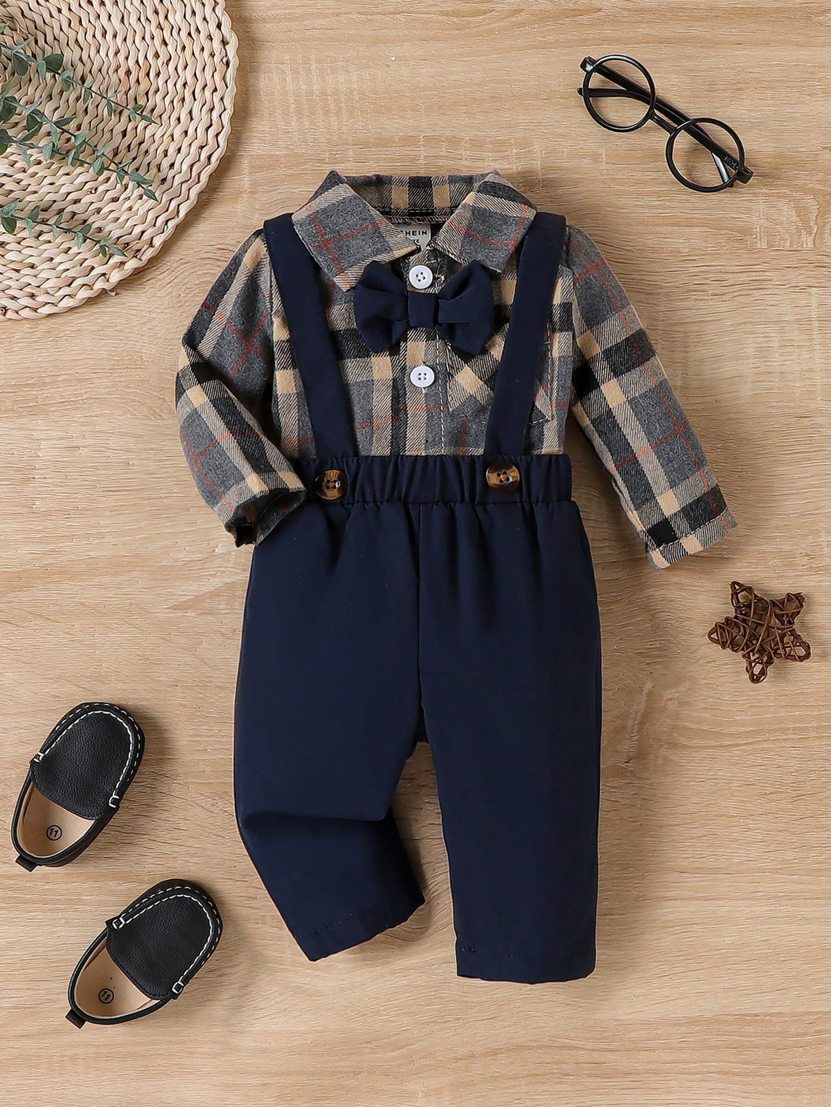 Monos Adorables De Niño Con Camisa De Manga Larga A Cuadros, Outfit De Primavera Y Otoño