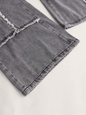 Jeans De Pierna Amplia Con Borde Crudo Para Mujer