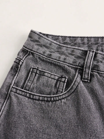 Jeans De Pierna Amplia Con Borde Crudo Para Mujer