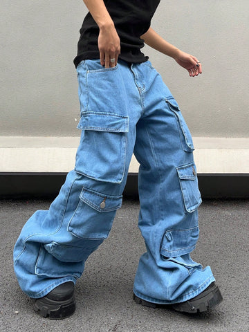 Jeans de mezclilla con múltiples bolsillos con estilo