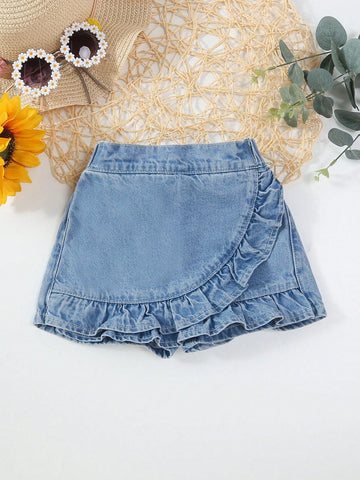 Shorts De Mezclilla, Lindo Para Bebé con Borde De Volante