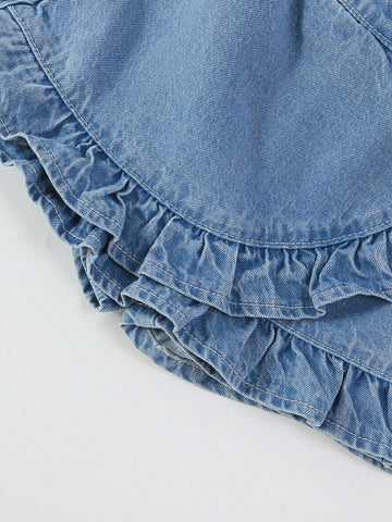 Shorts De Mezclilla, Lindo Para Bebé con Borde De Volante