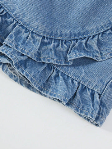 Shorts De Mezclilla, Lindo Para Bebé con Borde De Volante