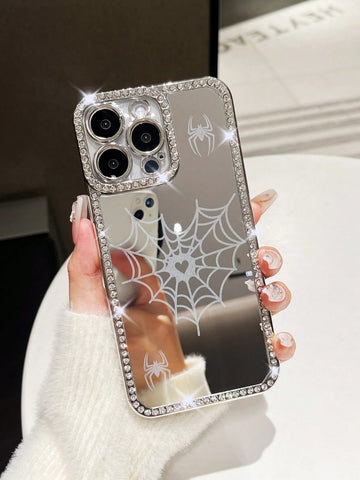 Funda con Patrón De Araña Tallado Con Láser Electroplateado Con Superficie Dorada De Pedrería Y Espejo Plateado