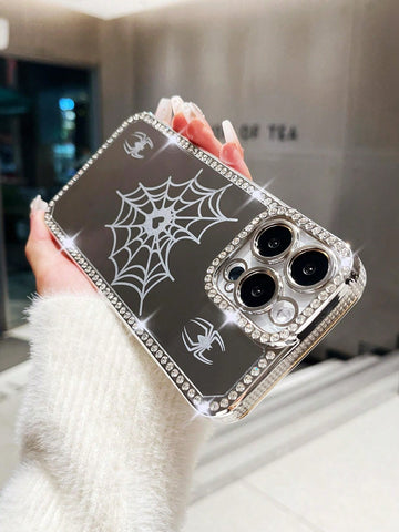 Funda con Patrón De Araña Tallado Con Láser Electroplateado Con Superficie Dorada De Pedrería Y Espejo Plateado