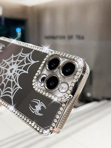 Funda con Patrón De Araña Tallado Con Láser Electroplateado Con Superficie Dorada De Pedrería Y Espejo Plateado