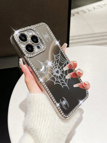 Funda con Patrón De Araña Tallado Con Láser Electroplateado Con Superficie Dorada De Pedrería Y Espejo Plateado